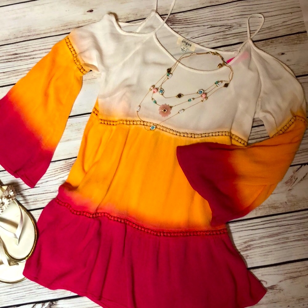 New Colorblock Umgee Boho Lightweight Tunic Pullover Top